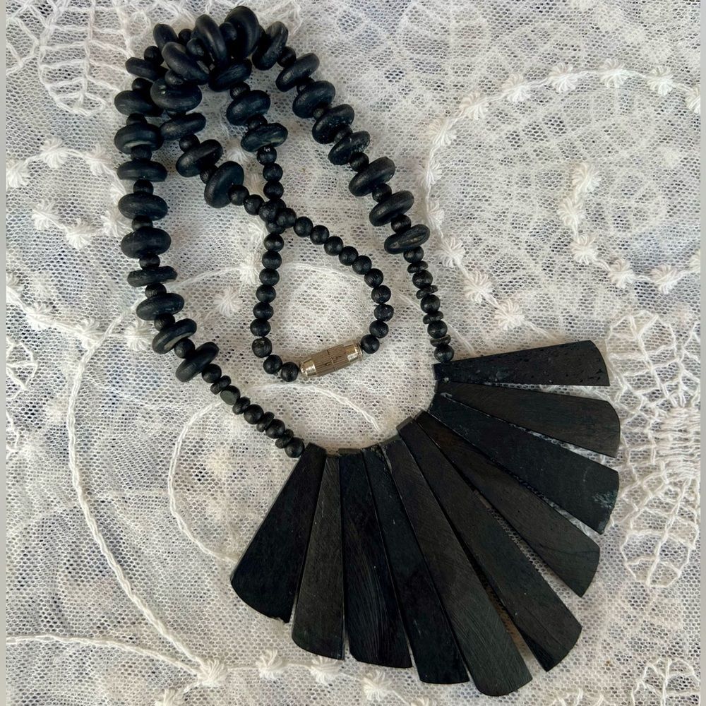 Fun Funky Black Coconut Shell Statement Necklace - Picture 2 of 7